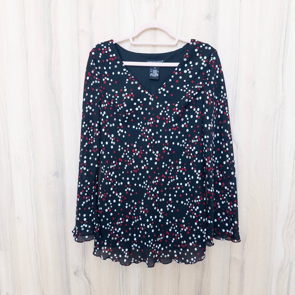 Jonathan Martin Womens Polka Dot Tunic Blouse XL Sleeve Chiffon